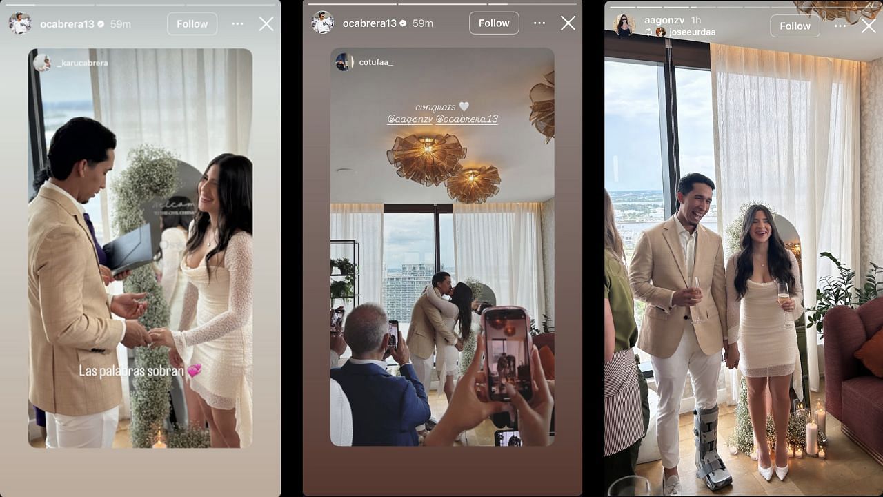 Snaps of Oswaldo Cabrera and Ari Gonzalez's wedding made it to their Instagram Stories (Images from - Instagram.com/@ocabrera13 IG Stories, Instagram.com/@aagonzv IG Stories)